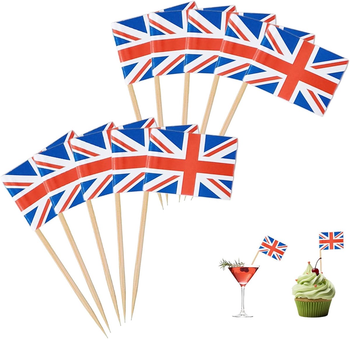 100 stuks Union Jack tandenstokers vlaggen, UK decoratieve vlag mini cupcake toppers kleine tandenstokers (Brits) - ShopVlot