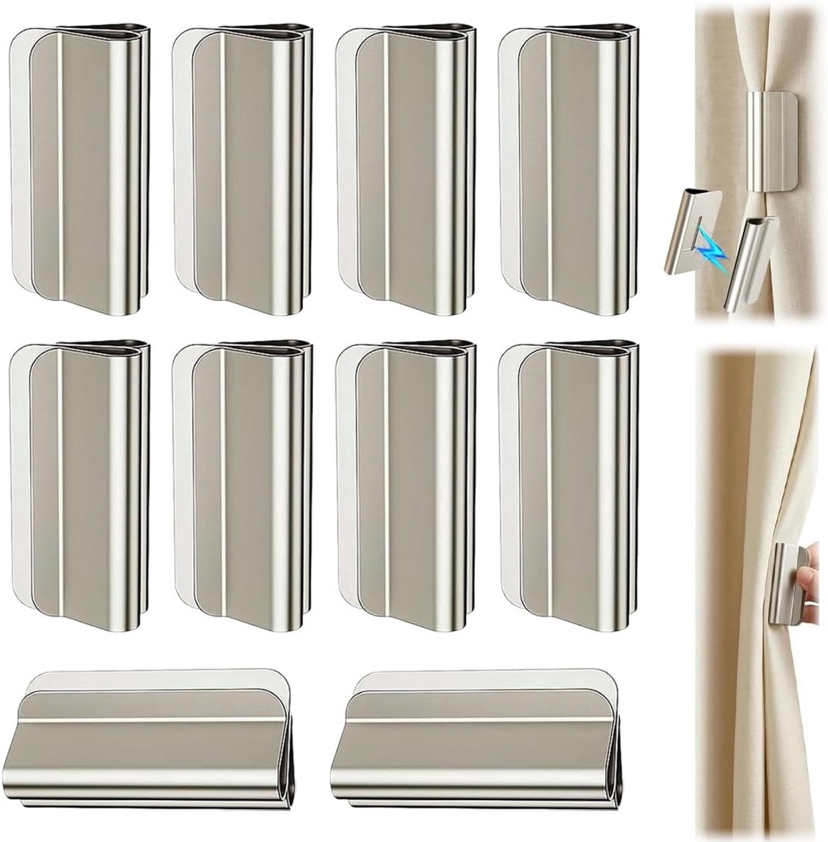 Magnetische Gordijnclips 10 Paren - Magnetische Sluiting voor Gordijnen - Stevige Bevestiging zonder Boren voor Thuis - ShopVlot