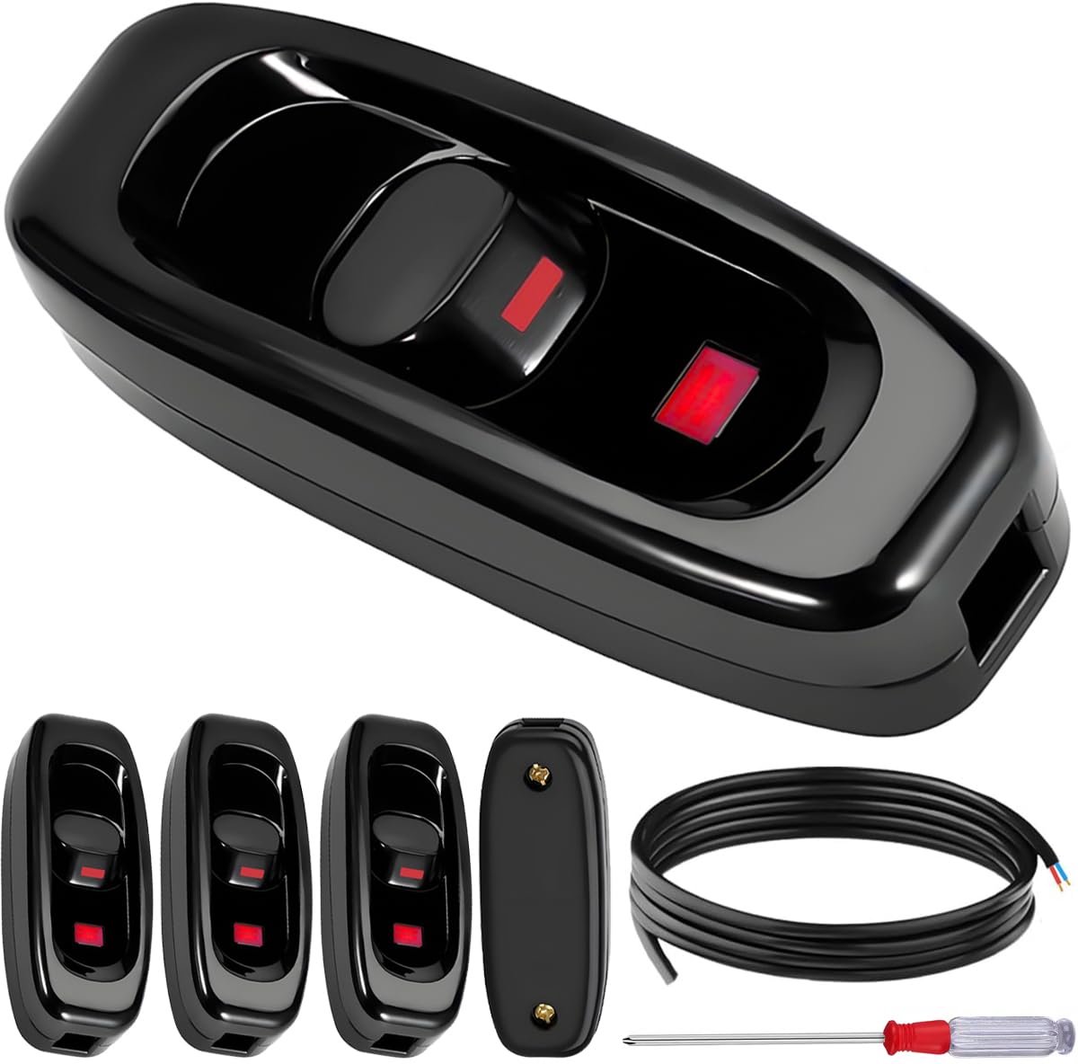 Inline kabelschakelaar, 250 V, 10 A, inline netschakelaar, aan/uit-kabelapparaatschakelaar met rode led-display, hoog - ShopVlot