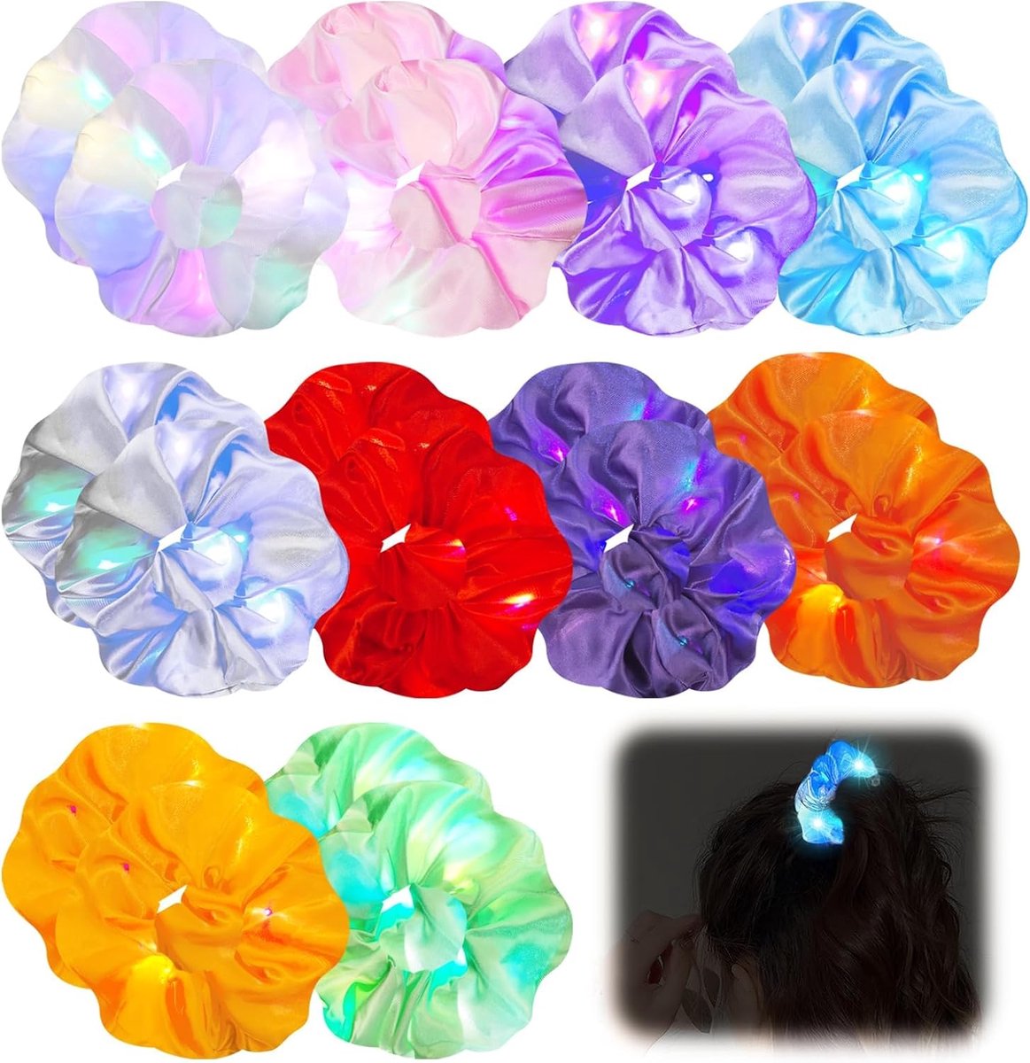 20 Pieces Luminous Hair Bobbles, Neon LED Hair Bobbles, Luminous Hair Accessories for Women and Girls, LED Hair Band - ShopVlot