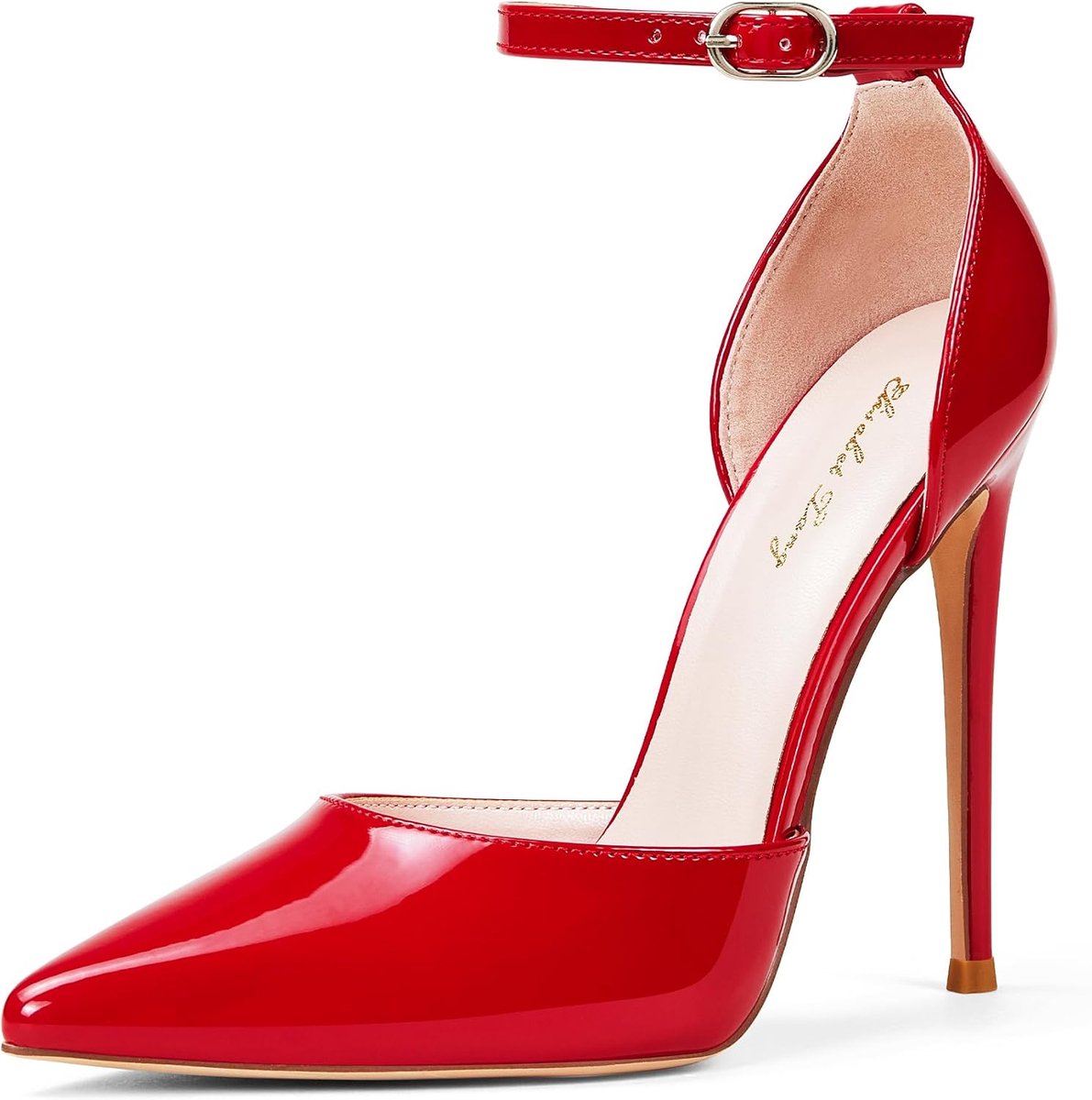 Zhabtuc D'Orsay Women's High Heels Ankle Strap Stilettos Pointed Tip Wedding Shoes Party Heel Height 12 cm Size 36-42 - ShopVlot