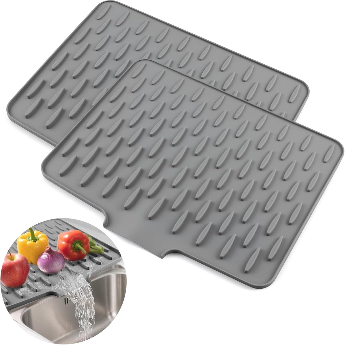Dish Drainer Mat, 2 Pieces Draining Mats Silicone 40 x 32.5 cm, Leak-Proof Protective Silicone Worktop, Sloping - ShopVlot