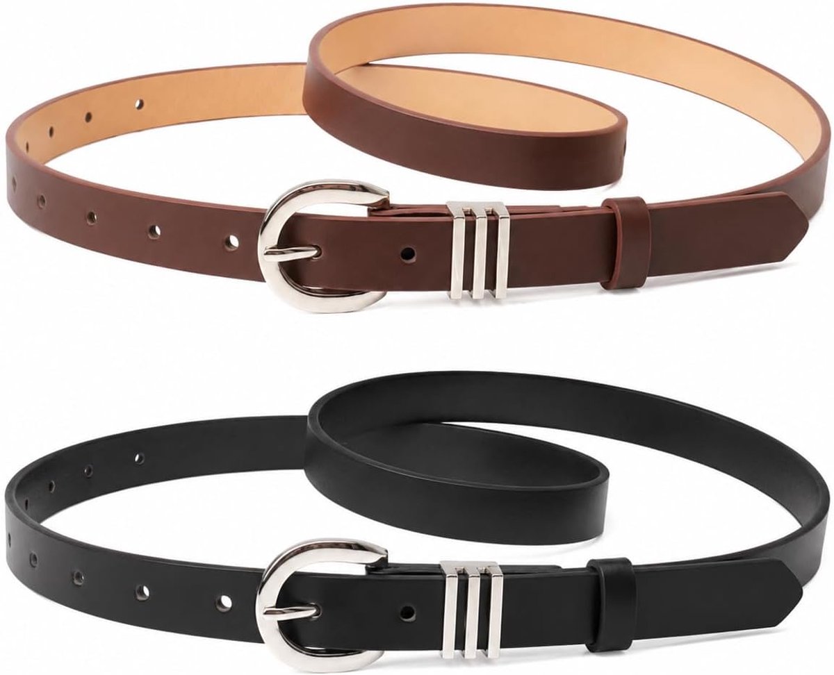 2 stuks smalle riem dames zwart bruin gouden gesp tailleriem - ShopVlot