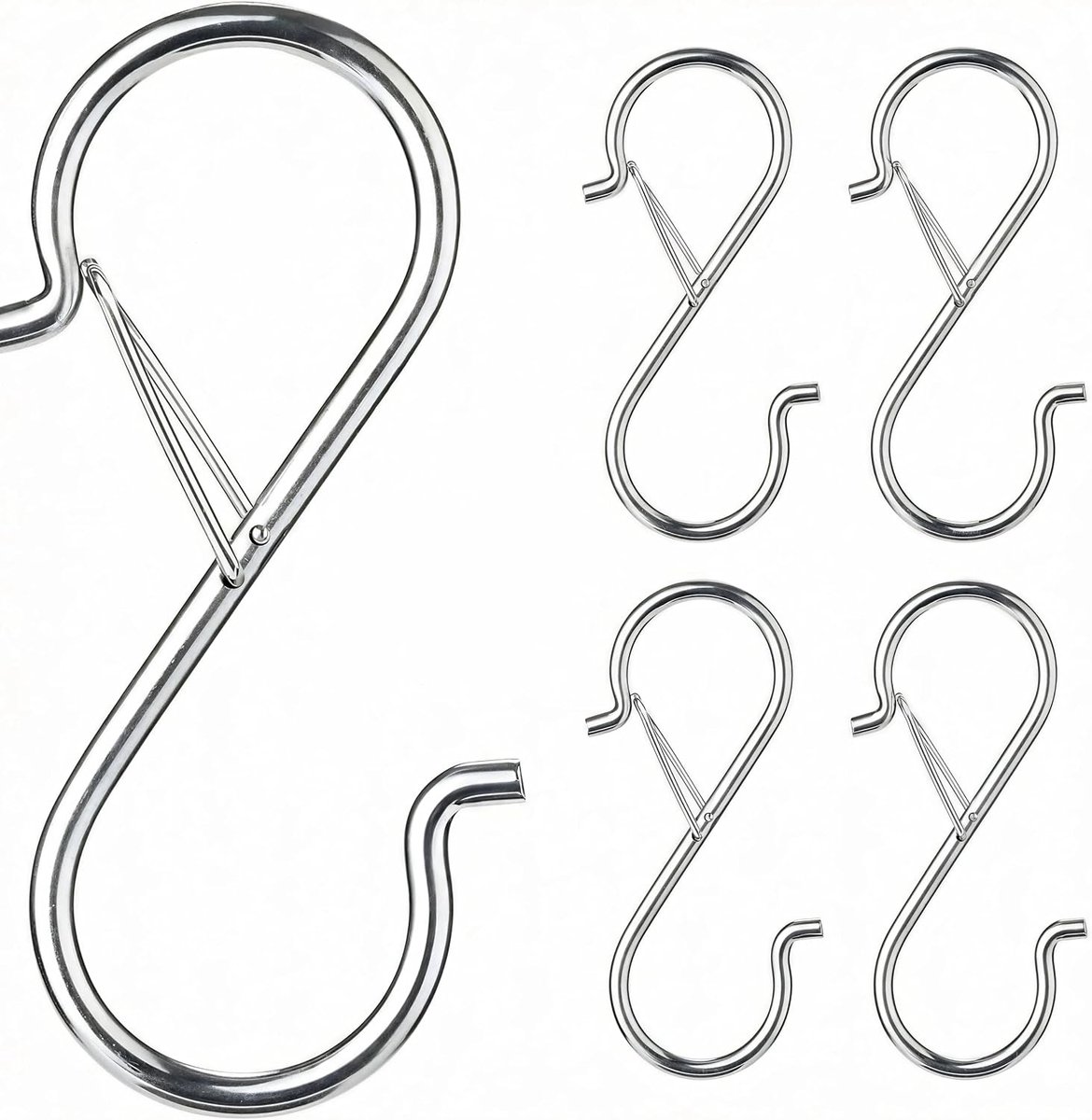 5pcs 9cm Silve S Hooks Windproof Buckle Stainless Steel Heavy Duty Multi-Purpose S Hooks for Bathroom, Bedroom, Office - ShopVlot