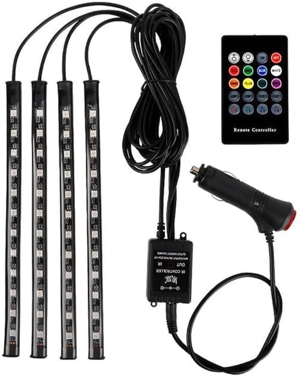 12 V led-auto-binnenverlichting met 4 stuks, 48 RGB, 3 m, meerkleurige led-strip, bestuurbare lichtstrip met - ShopVlot