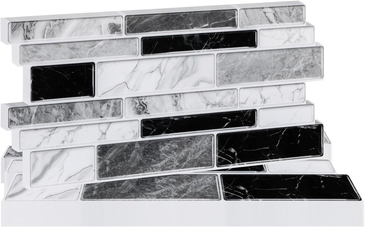 Hode 24 Pcs Black Marble Grey Tile Stickers, Brick Style Self Adhesive Tiles PVC Waterproof Oilproof for Kitchen - ShopVlot