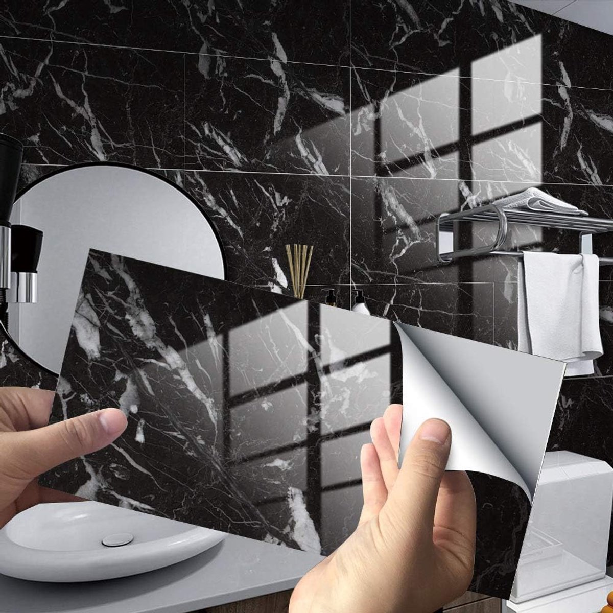 Hiser Tile Stickers for Kitchen Wall, Rectangular 3D Marble Pattern, Mosaic, Waterproof, Oil-resistant, Sticker Tiles - ShopVlot