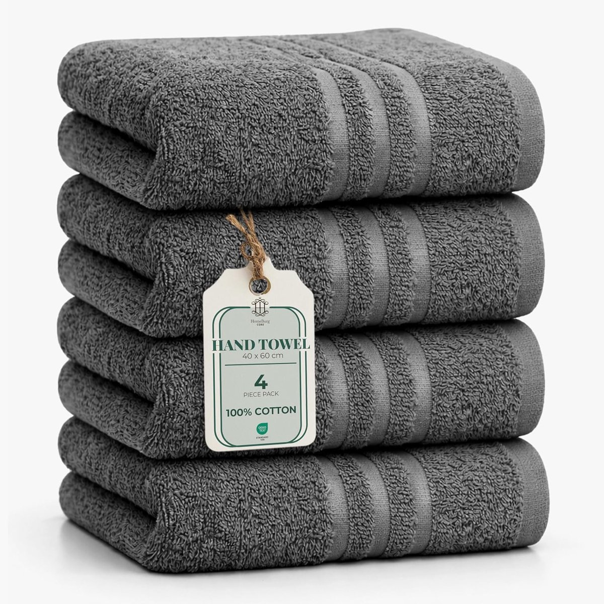 Core 4-delige katoenen handdoekenset voor badkamer - zacht, absorberend, duurzaam, met decoratieve rand - ShopVlot