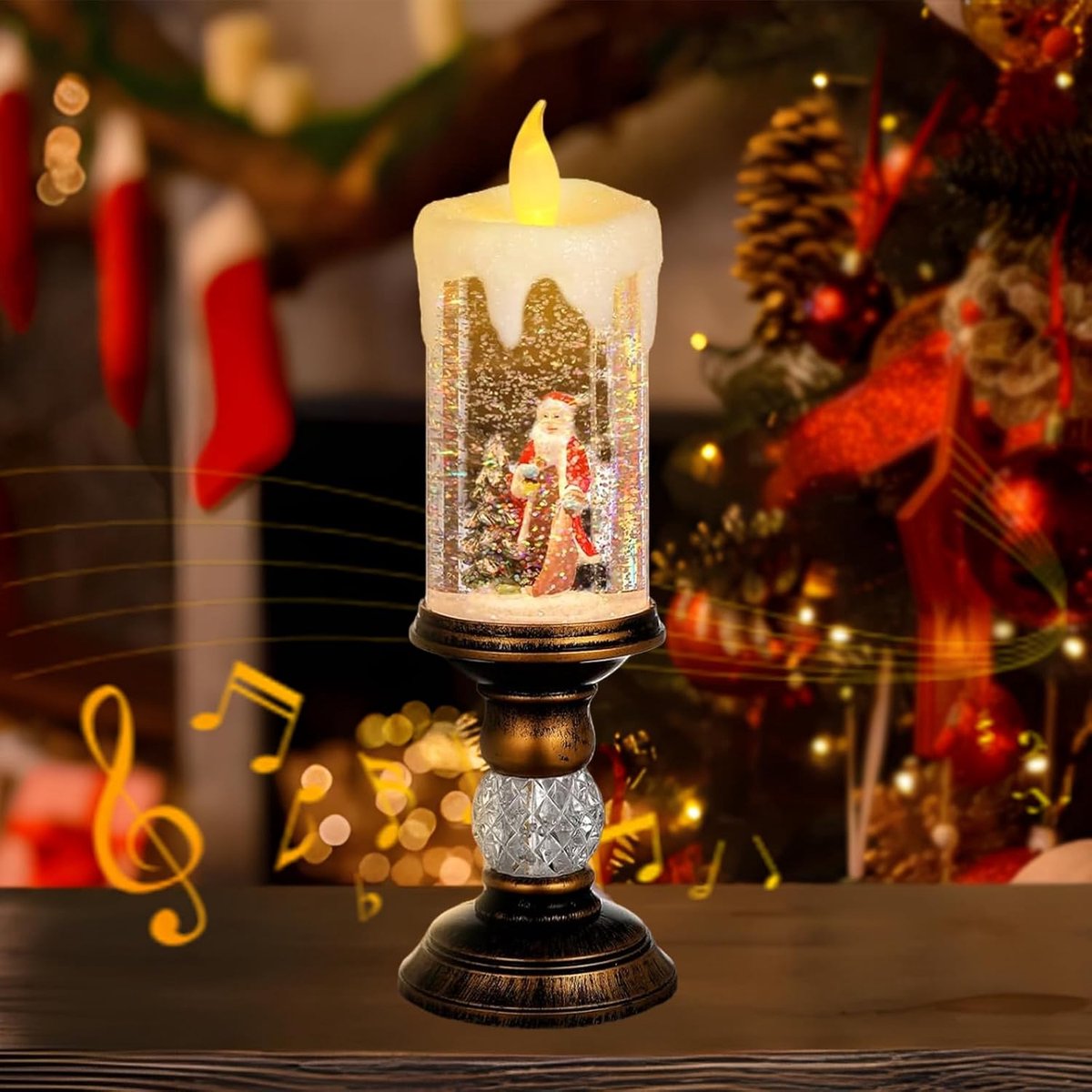 Christmas snowballs, lantern, candle-shaped snow lantern, glittering, illuminated with music and snow showers, Santa - ShopVlot