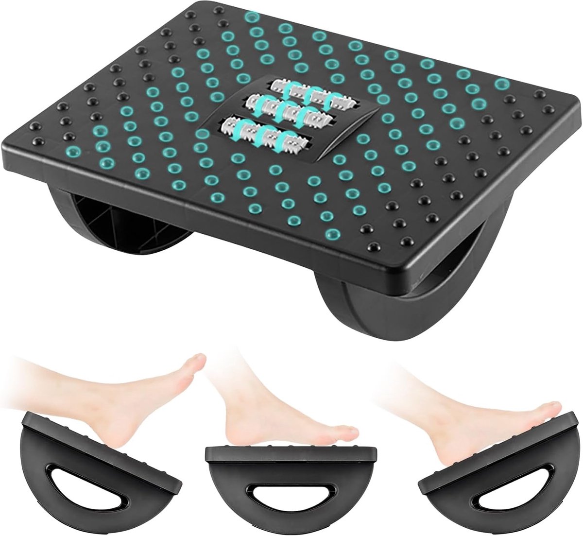 Ergonomic Foot Stool - Adjustable Footrest Under Desk with Roller Massage (Black) - ShopVlot