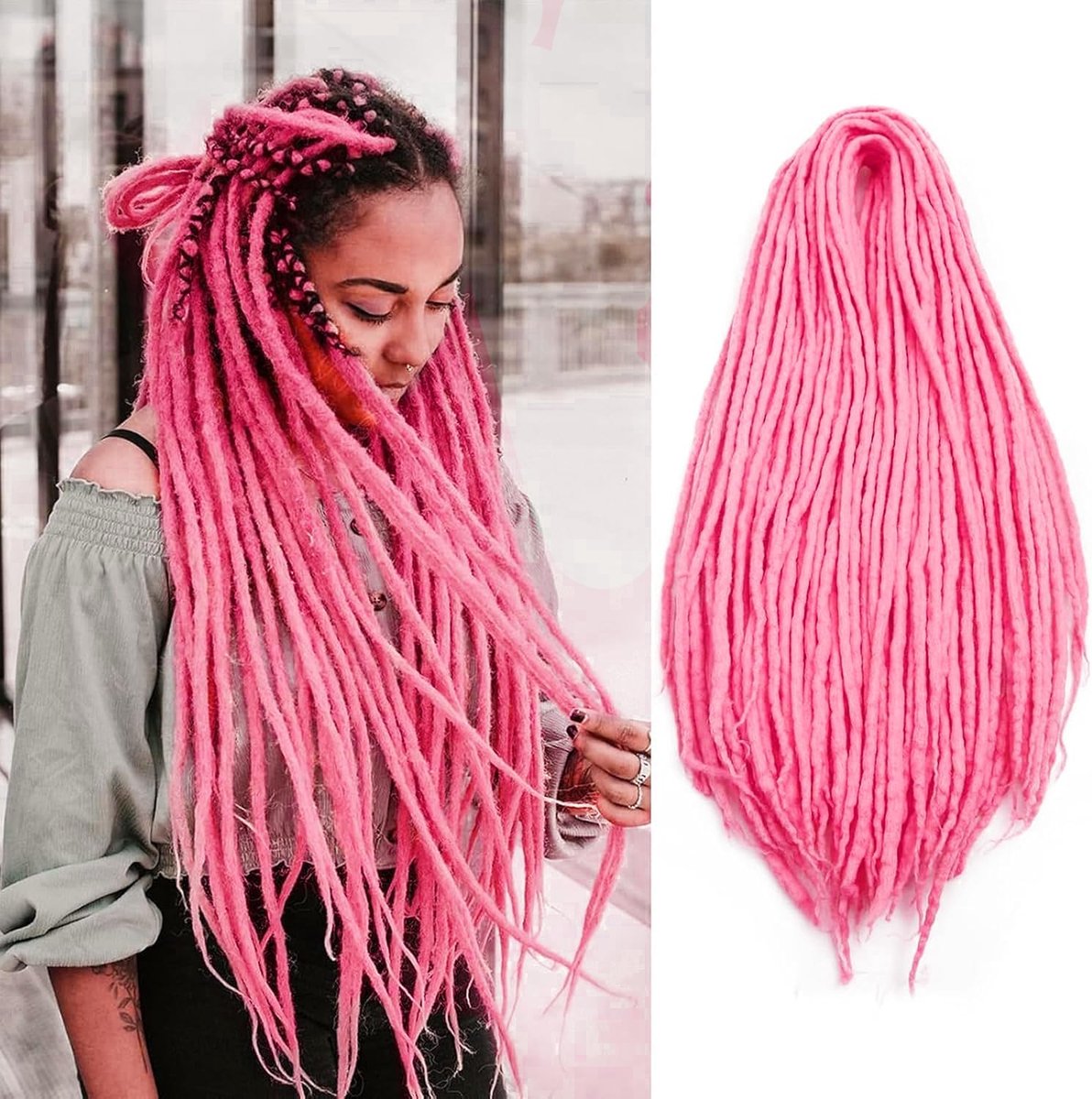 PORSMEER 24 Inch Dreadlocks Extensions Handmade Dreadlock Crochet Hair Braids Synthetic 1.5cm Hippie Straight Dreads - ShopVlot