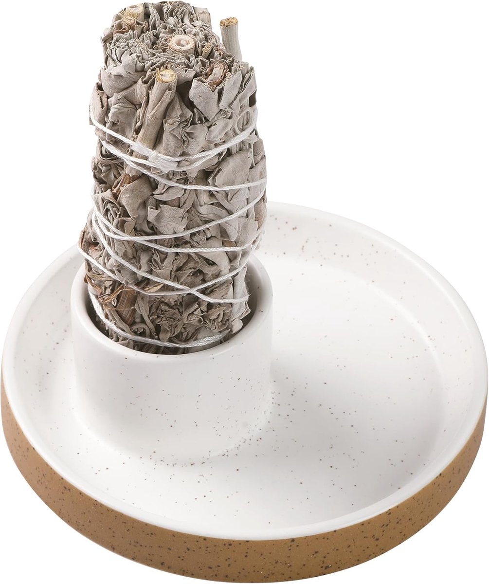 Ceramic Incense Holder and Sage Burner, Multifunctional Smudge Bowl with Large Ash Catcher for White Sage Bundles - ShopVlot