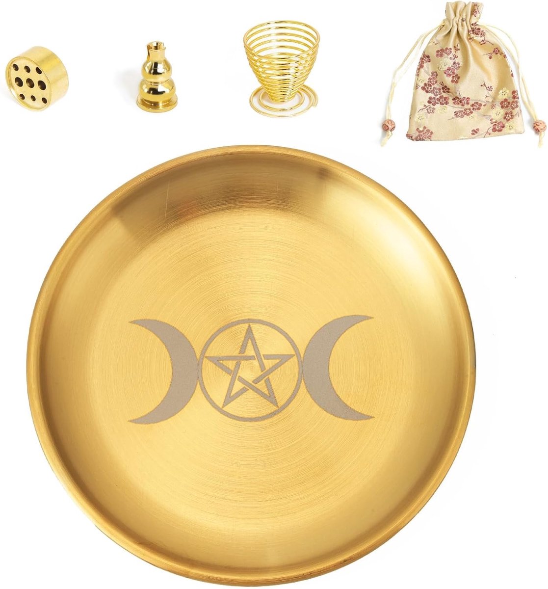 Triple Goddess Brass 5-in-1 Incense Stick Holder with Storage Bag 14cm Smoking Bowl for Any Incense, Incense Sticks - ShopVlot