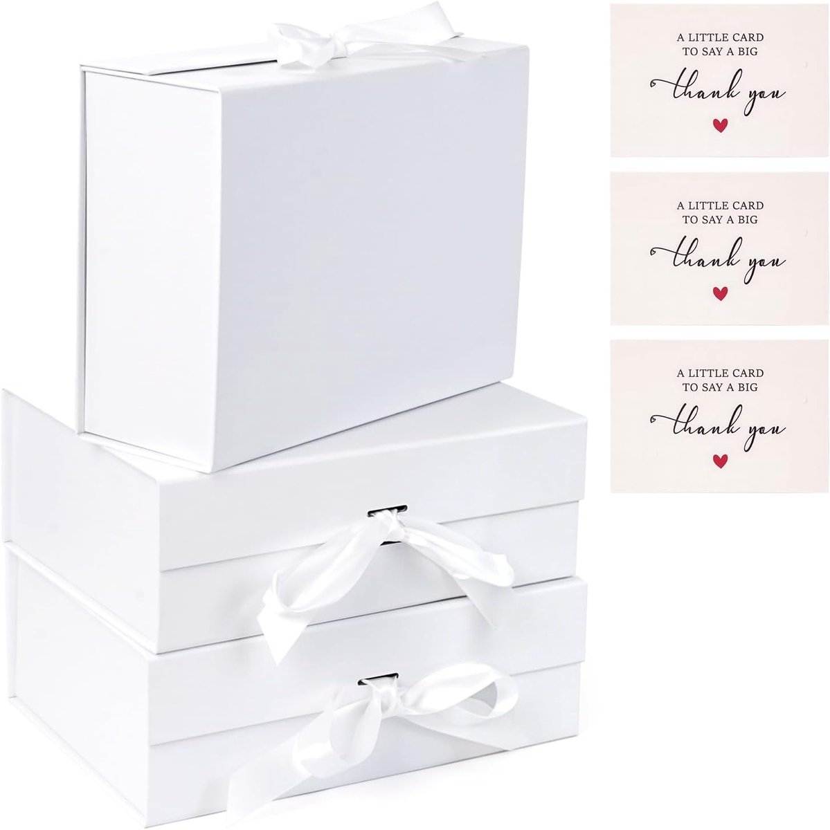 3 stuks magnetische geschenkdoos met lint en kaart, 29 x 22 x 10,5 cm, wit - ShopVlot