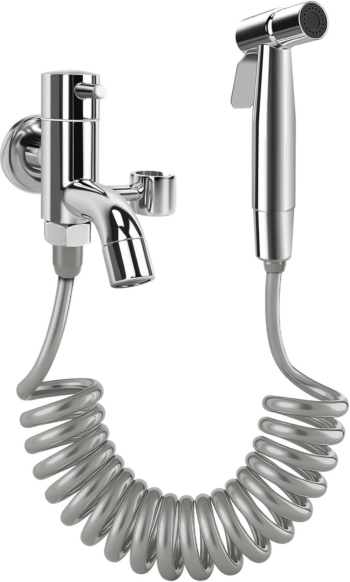 High Pressure Handheld Bidet Sprayer Kit, Double Exhaust Faucet Stainless Steel Toilet Spray with 2.5m Extendable Hose - ShopVlot