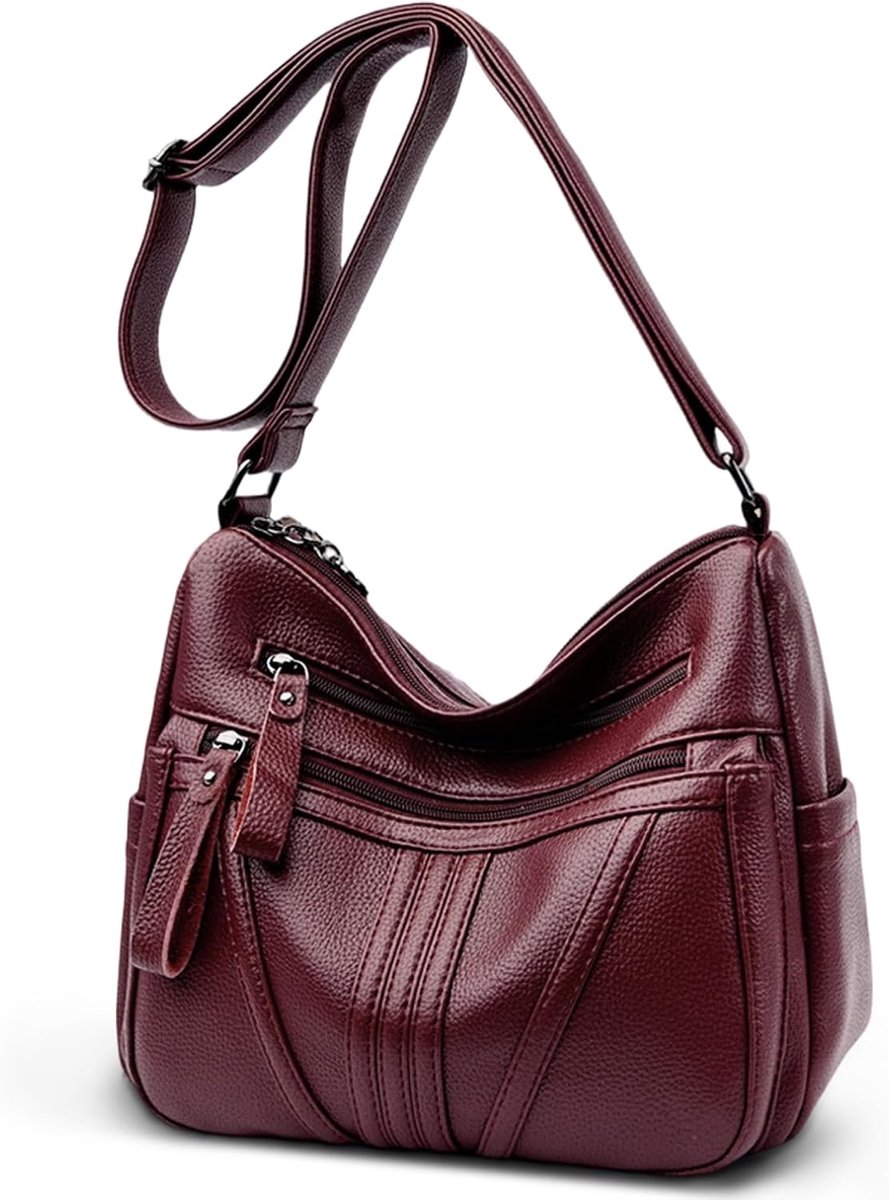 Women's shoulder bag, medium size, elegant, shoulder bag with zip and many compartments, faux leather crossbody bag - ShopVlot