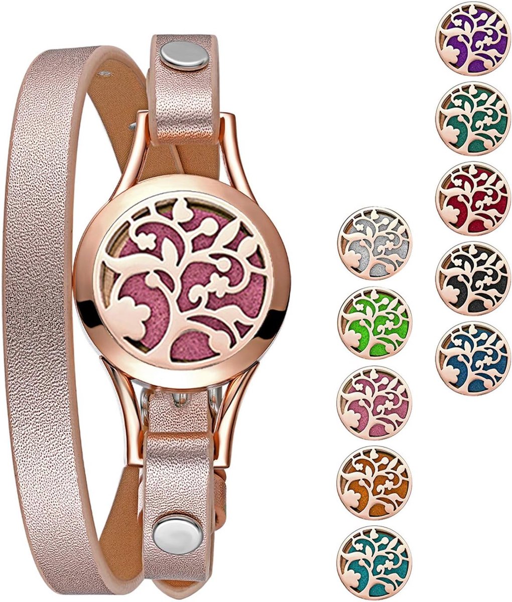 Cupimatch Women's Aromatherapy Bracelet Tree of Life Stainless Steel Hollow Round Medallion Bracelet with Aroma - ShopVlot