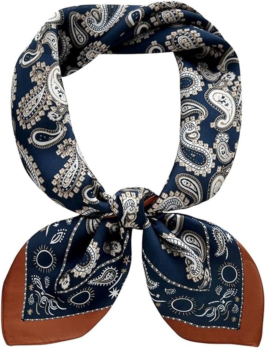 1pc Women's Square Scarf Navy Blue Neck Strap Satin Head Scarf Bandana 70x70cm Silk Satin - ShopVlot