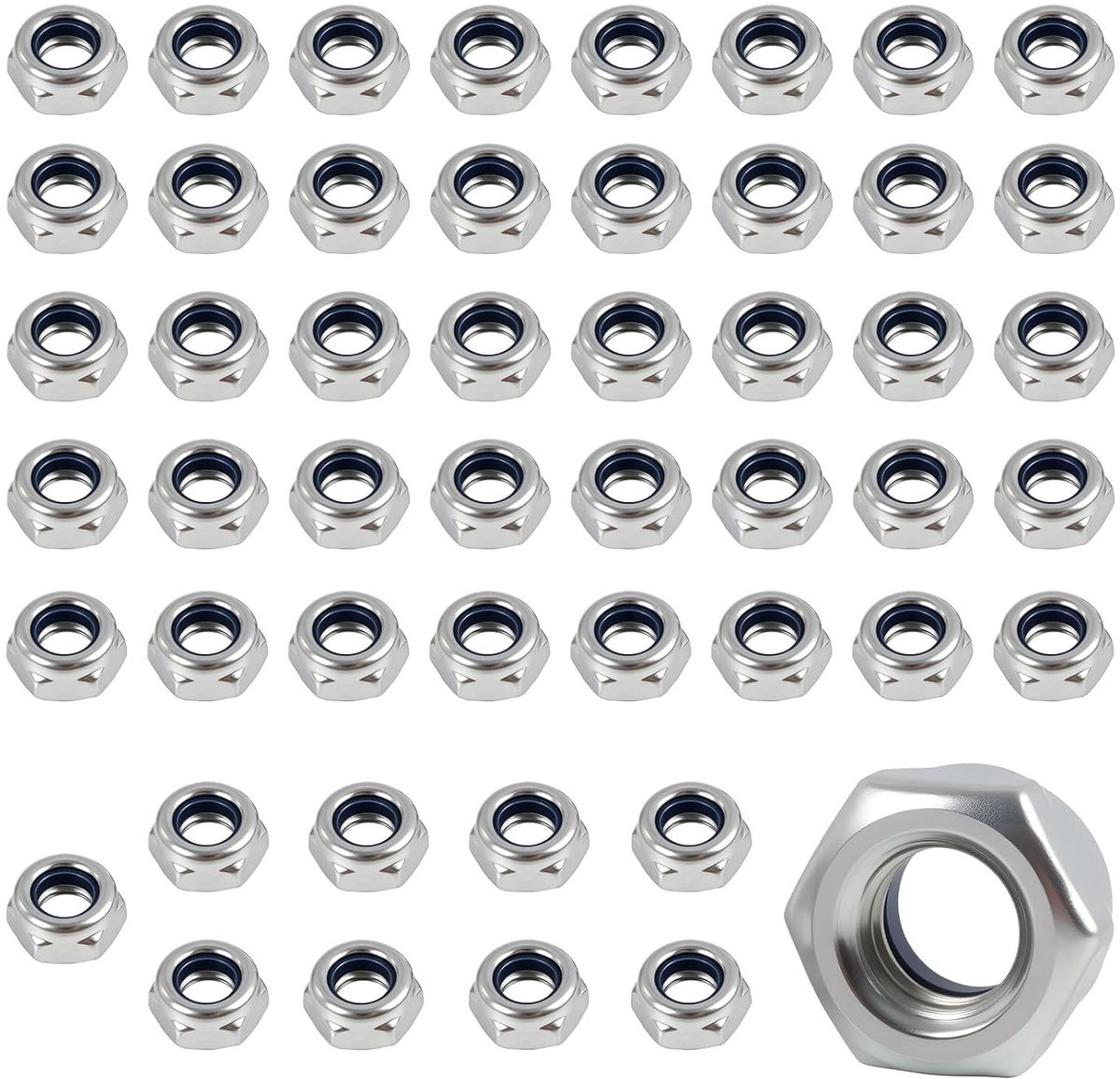 Set van 50 stuks M6 zelfborgende zeskantmoeren van verzinkt staal, DIN985 met nylon inzetstuk, losraken voor metalen - ShopVlot