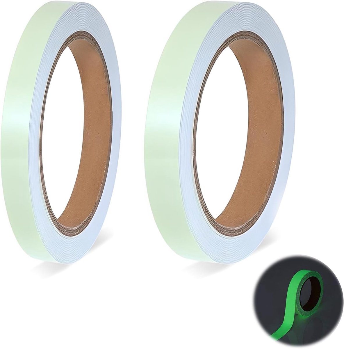 2 rollen fluorescerende plakband in groen, 5 m x 10 mm + 5 m x 20 mm lichtgevende stickers, waterdicht en afneembaar - ShopVlot