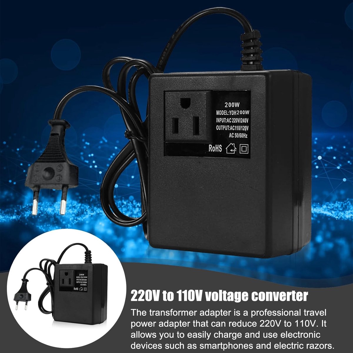 Spanningsomvormer 220V naar 110V - 200W - Compact ontwerp - Ideaal voor op reis - ShopVlot