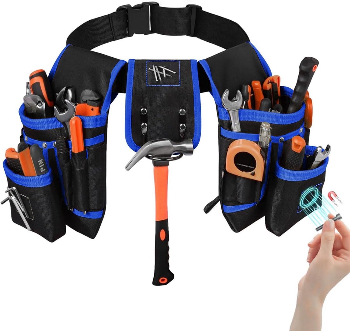 Toolgordel 26 pockets - Magnetische afneembare gereedschapstas - Verstelbare riem met hamerhouder - ShopVlot