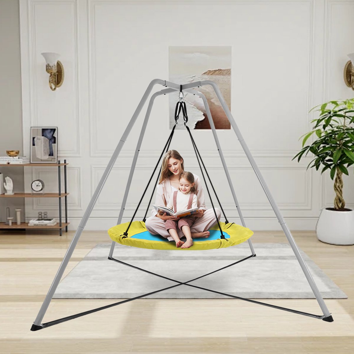 REDOM - Schommelstandaard - A-frame - Stalen constructie - Poedercoating - Binnen en buiten - 220 x 220 x 200 cm - Grijs - 440 lb draagvermogen