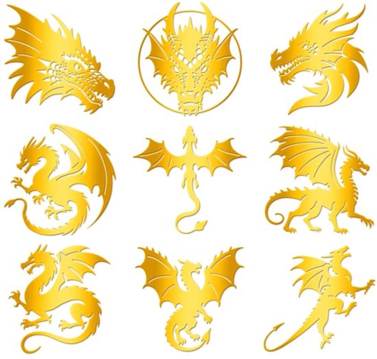 Decoratieve Stickers Set van 9 - Gouden Zelfklevende Stickers - Drakenmotieven - Waterdichte Stickers - Scrapbook/Harsprojecten - 4 cm x 4 cm - Decoratiestickers