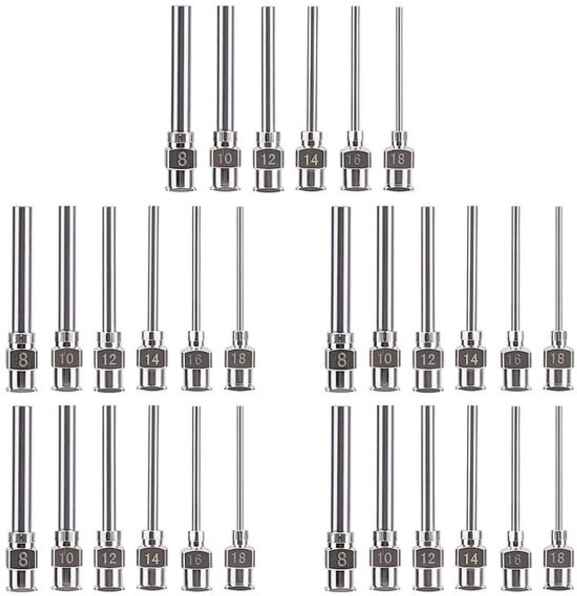 Doseernaald 30 Stuks - Roestvrij Staal - Stompe Lijmflesnaald - Luer Lock - 6 Maten - 37 mm Lengte - Spuitnaald
