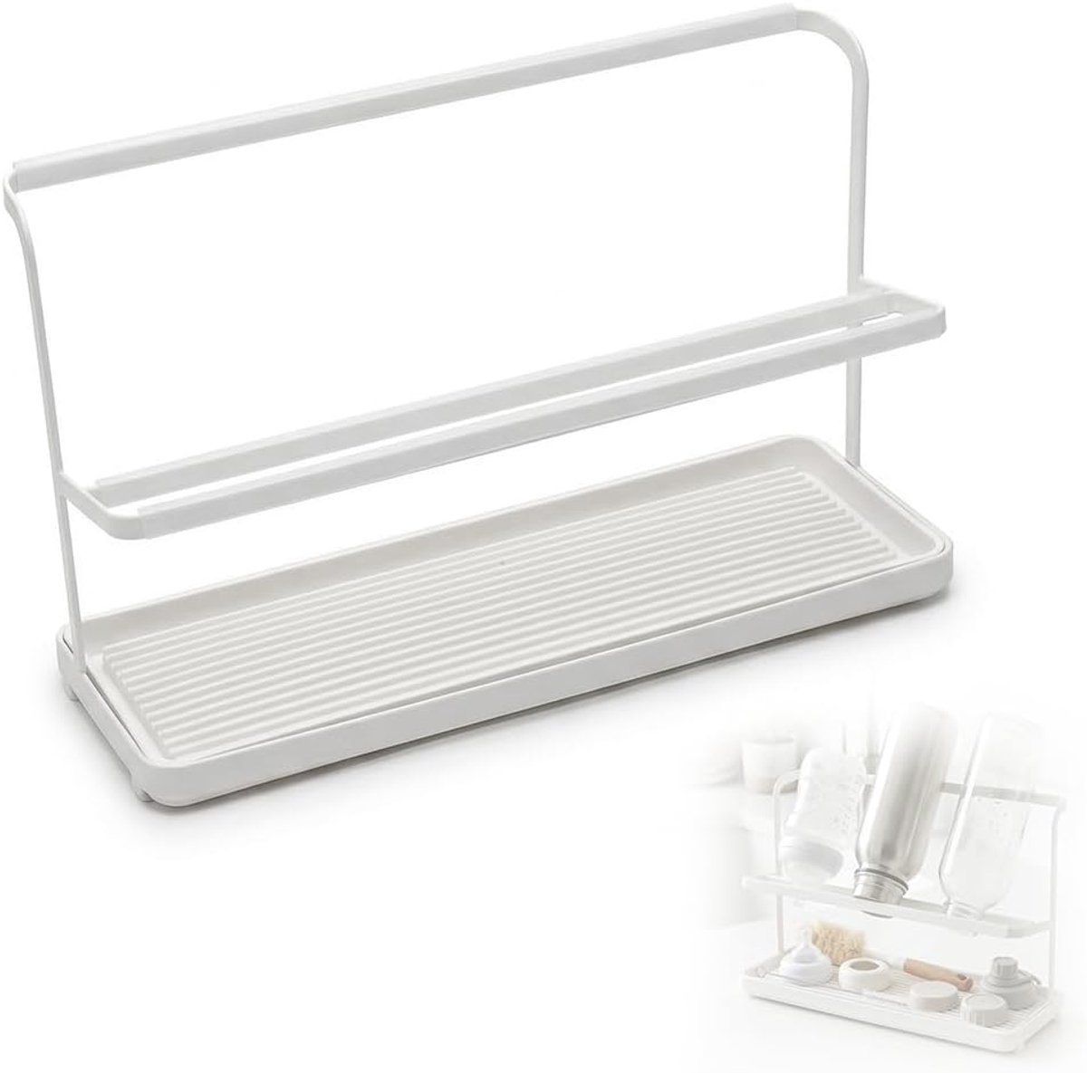 Flessendroger 2 Laags - Carbon Staal - Verwijderbare Tray - Ruimtebesparend voor Drinkflessen - ShopVlot