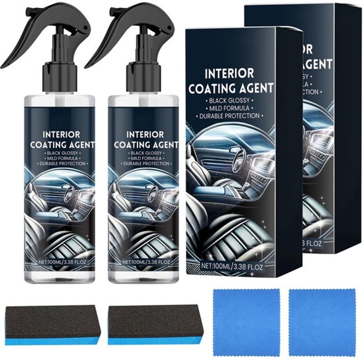 Auto-Interieurreiniger Set - Biologisch Afbreekbaar - Reiniging tot in de Poriën - Inclusief Sponsdoek - Voor Kunststof en Leer - Voor Een Nieuw Uiterlijk - Auto-reiniger