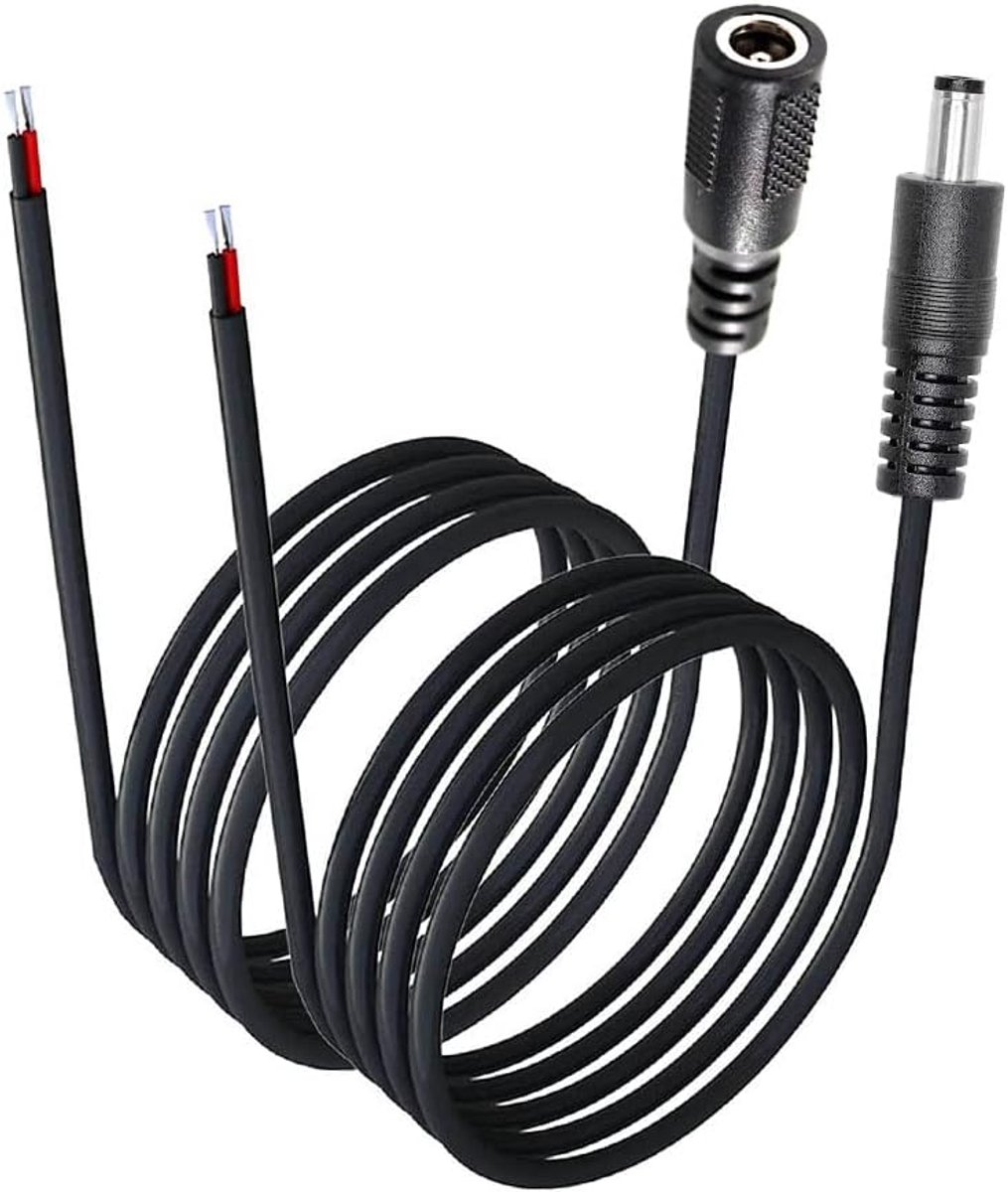 DC Power Pigtail Kabel 6FT - 5.5mm x 2.5mm Male Female - Voor DIY Projecten - Handige Reparatie Kabel - ShopVlot