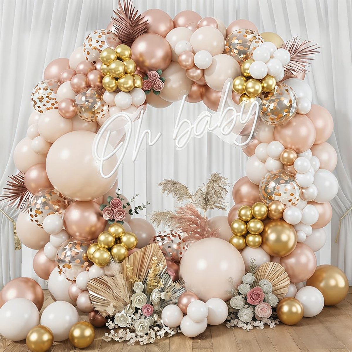 Ballonboogset 121 stuks - Roze en goudkleurig - Latexballonnen - Perfect voor verjaardagen - ShopVlot