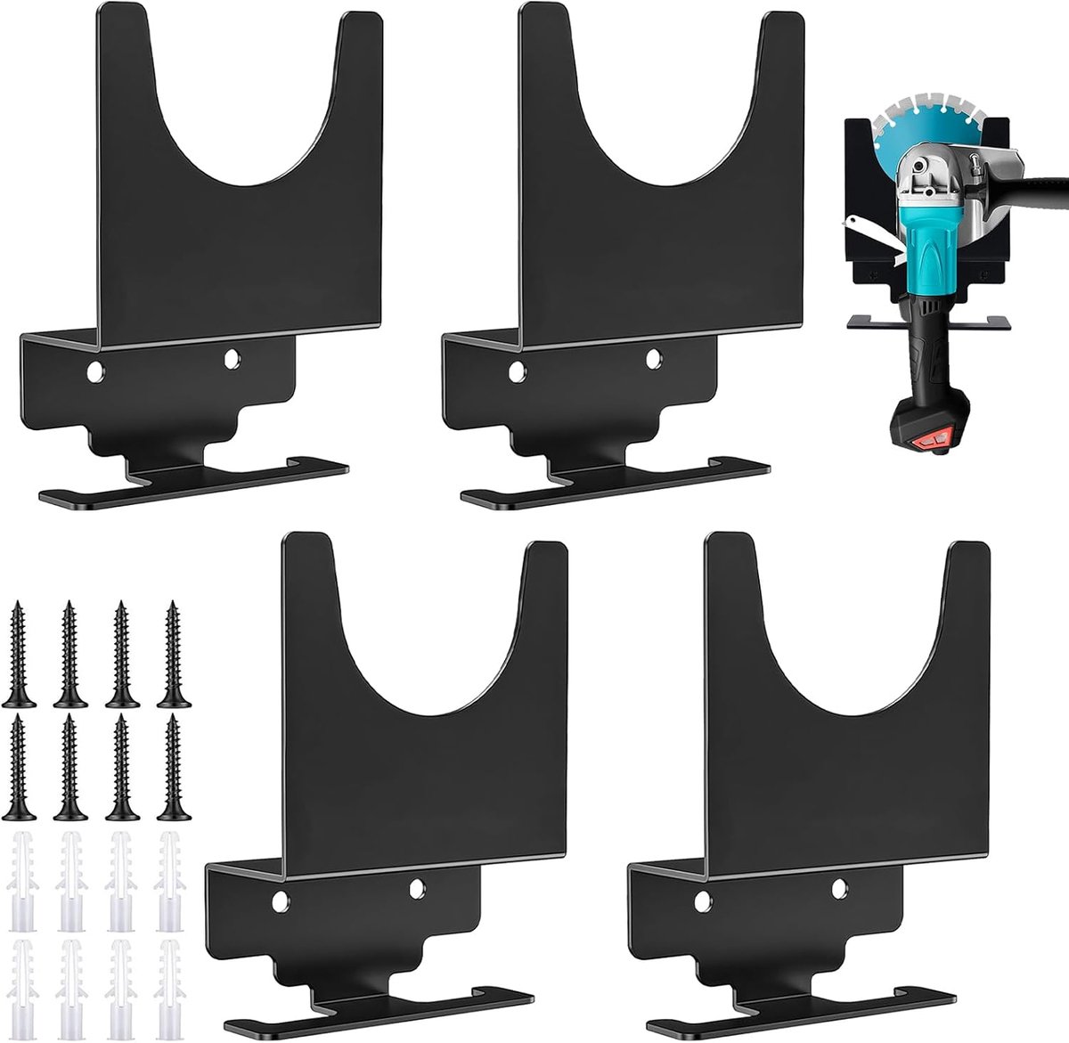 Haakse slijper houder - 4-delige set - wandhouder voor gereedschapsopslag - multifunctionele accessoires voor garage - ShopVlot