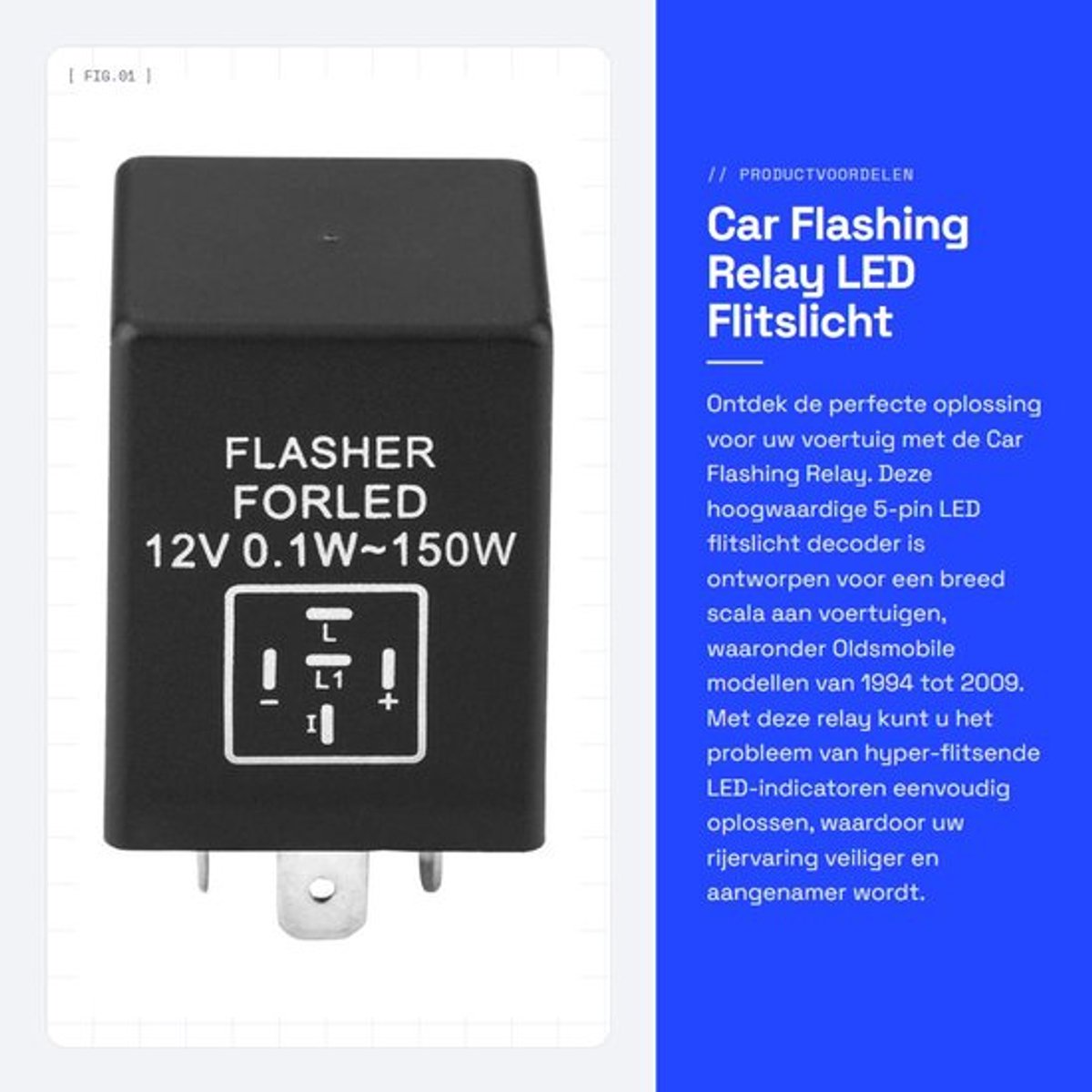 Car Flashing Relay - LED Flitslicht Decoder - 12V - 5 Pin EP27 - Oplossing voor Hyper-Flits - Geschikt voor Oldsmobile - Auto Accessoires