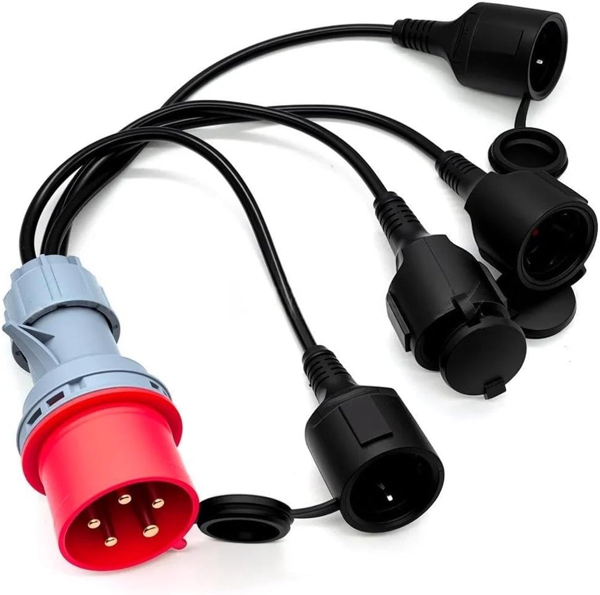 CEE-adapter 415 V naar 4 x 240 V - Schuko-verdeler - IP44 weerbestendig - ideaal voor camping - ShopVlot