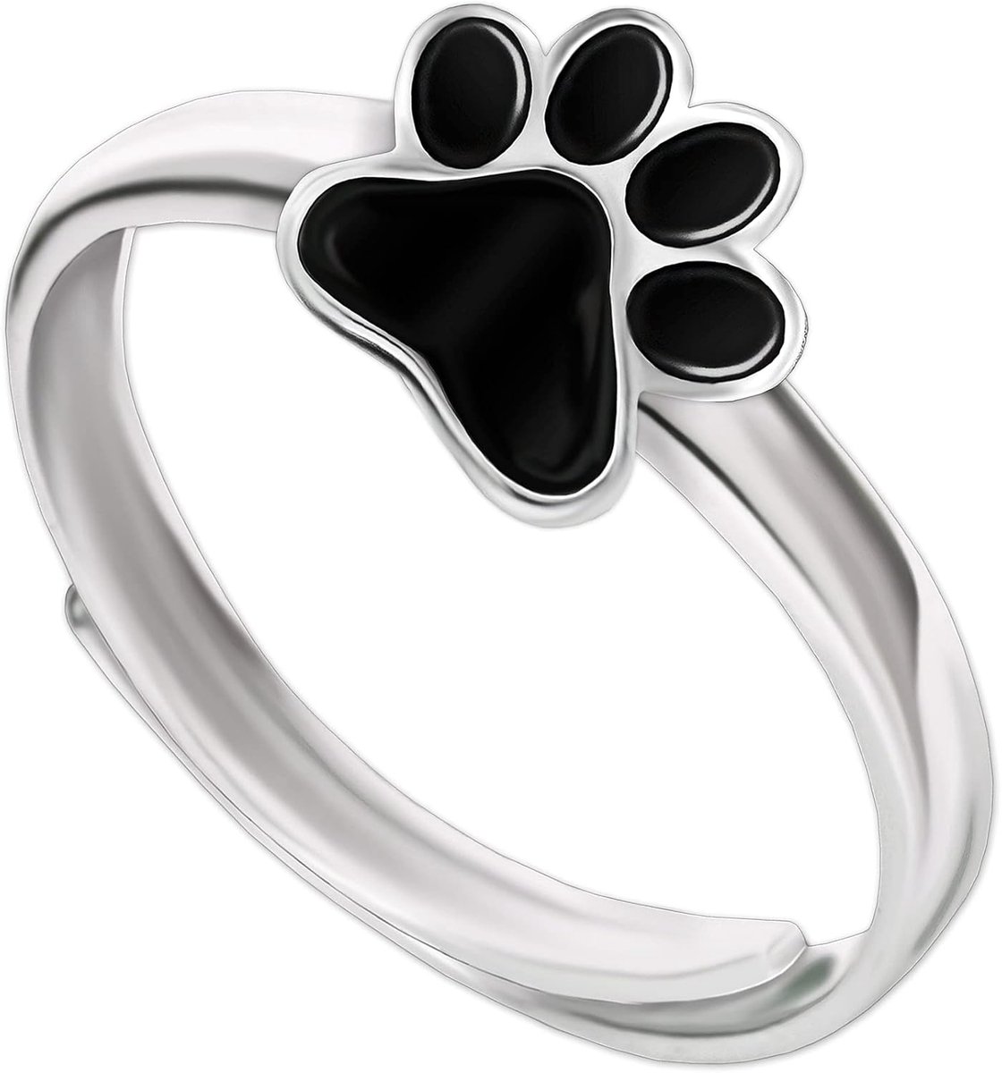 Hondenpootring zwart gelakt - 925 sterling zilver - universeel verstelbaar - perfect voor kinderen - ShopVlot