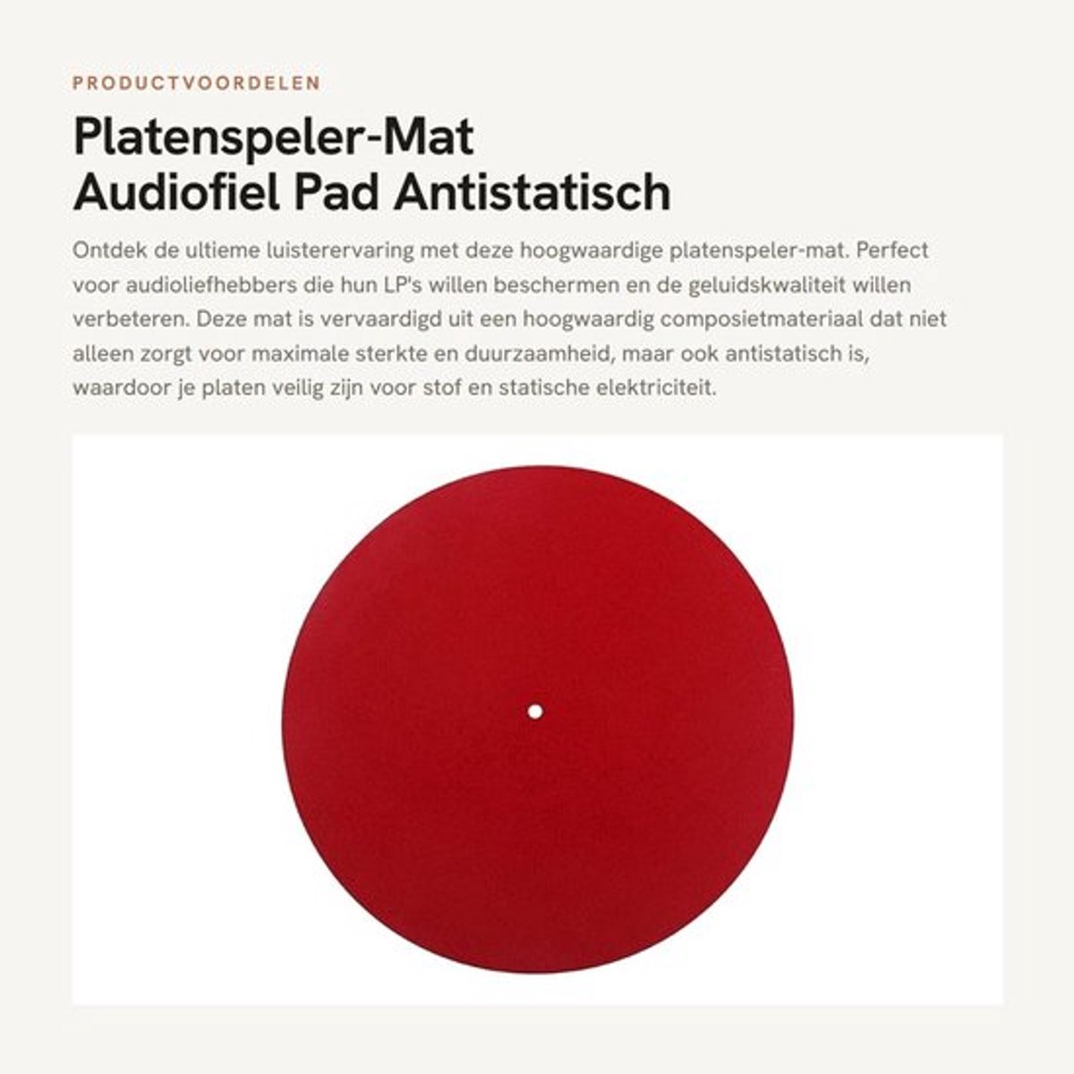 Platenspeler-Mat - Audiofiel Pad - Antistatisch - Rood - Anti-Vibratie - Hoogwaardig Composietmateriaal - Geschikt voor LP Spelers - 30 cm