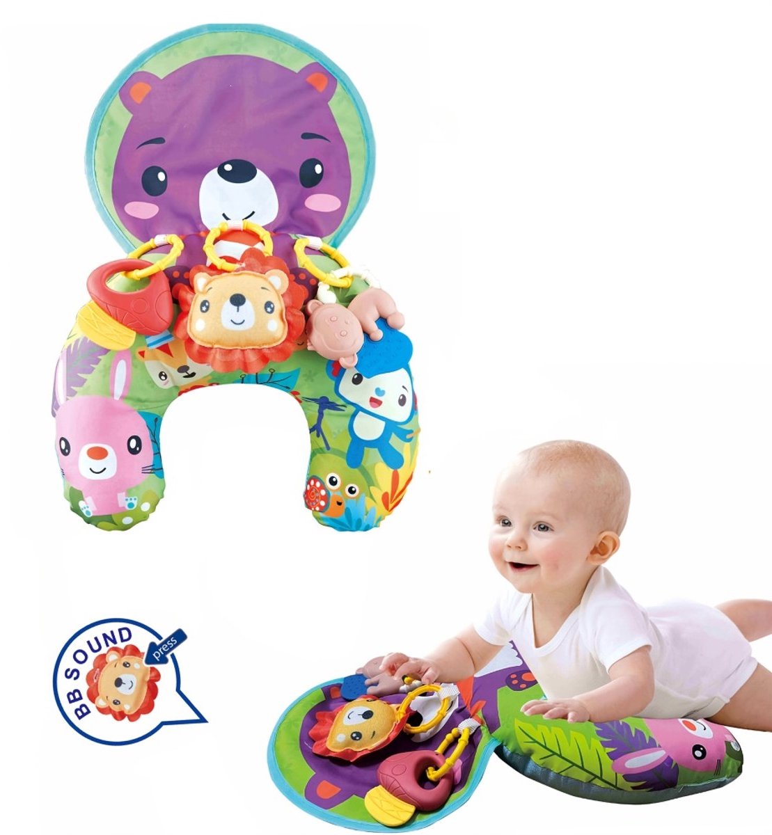Casalora - U-vormig baby-buikkussen om te leren buikliggen en te oefenen - Babykussen - Geschikt voor baby's van 6-12 maanden - Speelgoed voor vroege educatie - Versterk de zintuigen van de baby - Interactief speelgoed - Rammelaar - Panda-stijl