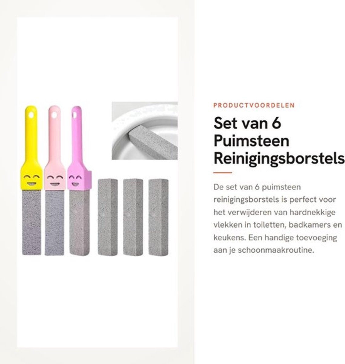 Reinigingsborstel Vervangbaar - Puimsteen - 6 Stuks - Handgrepen - Toilet - Verwijder Vlekken