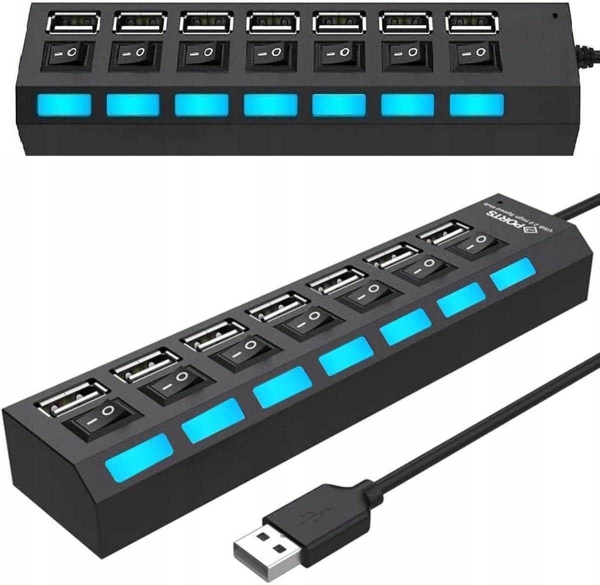 USB Hub 7 Poorten - Met Aan/Uit Schakelaar - LED Indicator - Ideaal voor PC en Laptop - ShopVlot