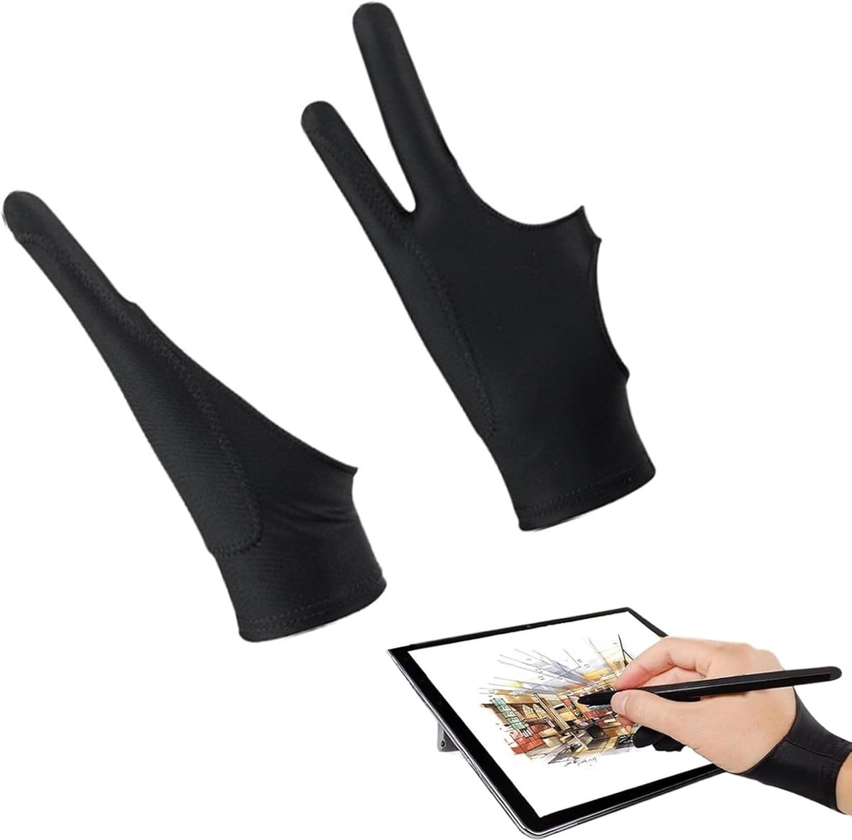 kunstenaarshandschoenen 2 stuks - vuilafstotend - 2 vingers - soepel glijden voor digitale kunst - ShopVlot