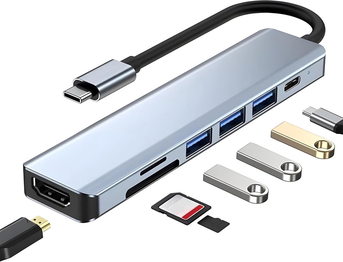 USB-C Hub 7-in-1 - 80W PD - 4K HDMI - Perfect voor uitbreiding - ShopVlot