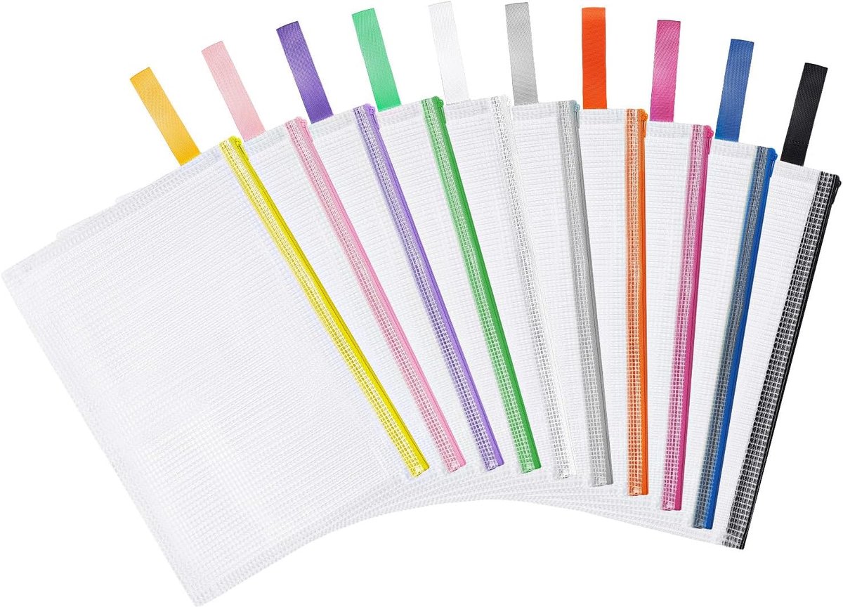 Documententas A5 - 10 Stuks Waterdichte Ritszakken - Mesh Plastic Bestandenmap - Ideaal voor School, Thuis of Reis - ShopVlot