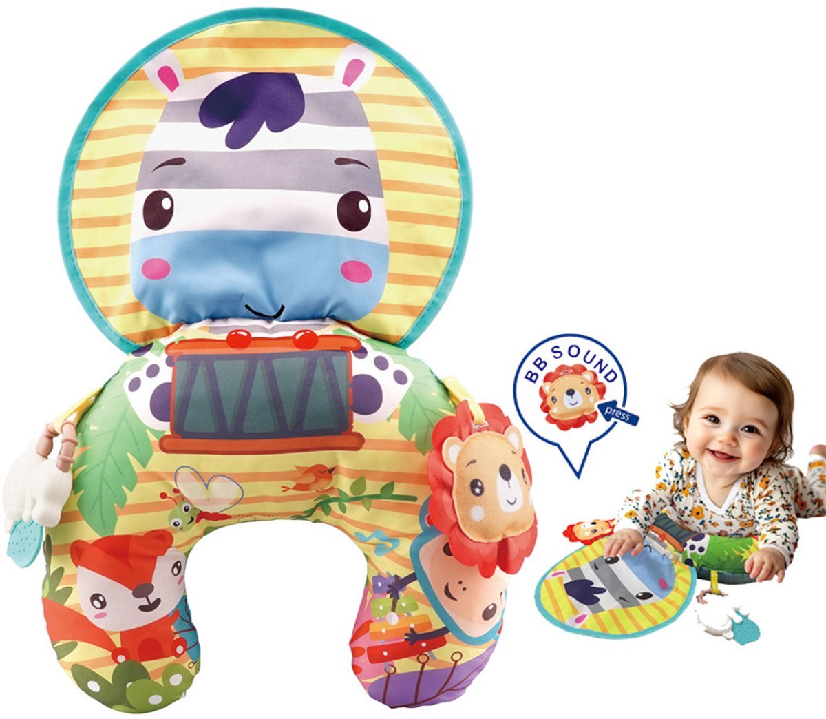 Casalora Baby Buiklig Kussen – Babykussen 6-12 Maanden – Interactief Speelgoed met Rammelaar – Sensorisch – Zebra