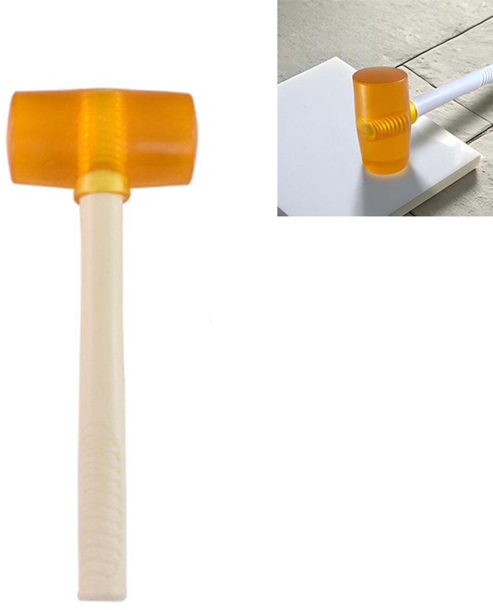 Rubberen Hamer - Montagehamer - Vloerhamer - Klophamer - Antislip Handgreep - Trillingsdempend - Rubber‑Hout - 330×118×50 mm - Geschikt voor Vloerleggen, Timmerwerk, Meubelmontage, Huisrenovatie en Doe‑het‑zelf Projecten - Transparant Geel
