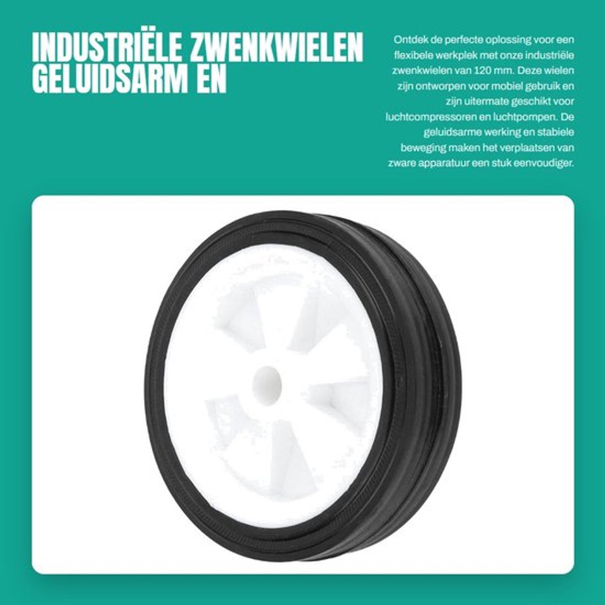 Zwenkwielen 120 mm - Industriële Zwenkwielen - Geluidsarme Beweging - Compatibel met Luchtcompressoren - Mobiel Gebruik - Eenvoudige Installatie - Wielen