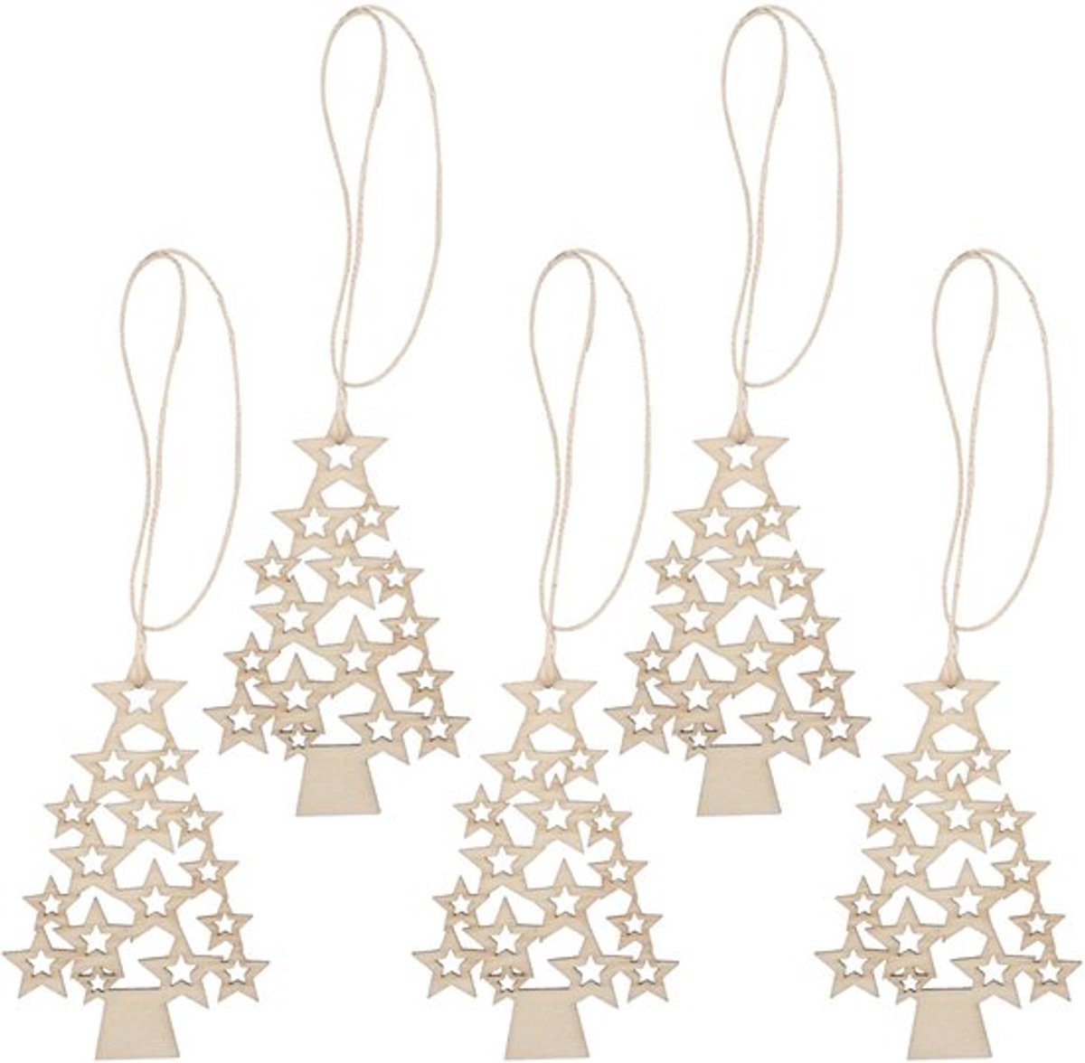 Kersthangers Set van 5 - Houten Decoratie - Kerstboomhangers - Hangornamenten - Boomversiering - Diameter 10 cm - Kerstdecoratie