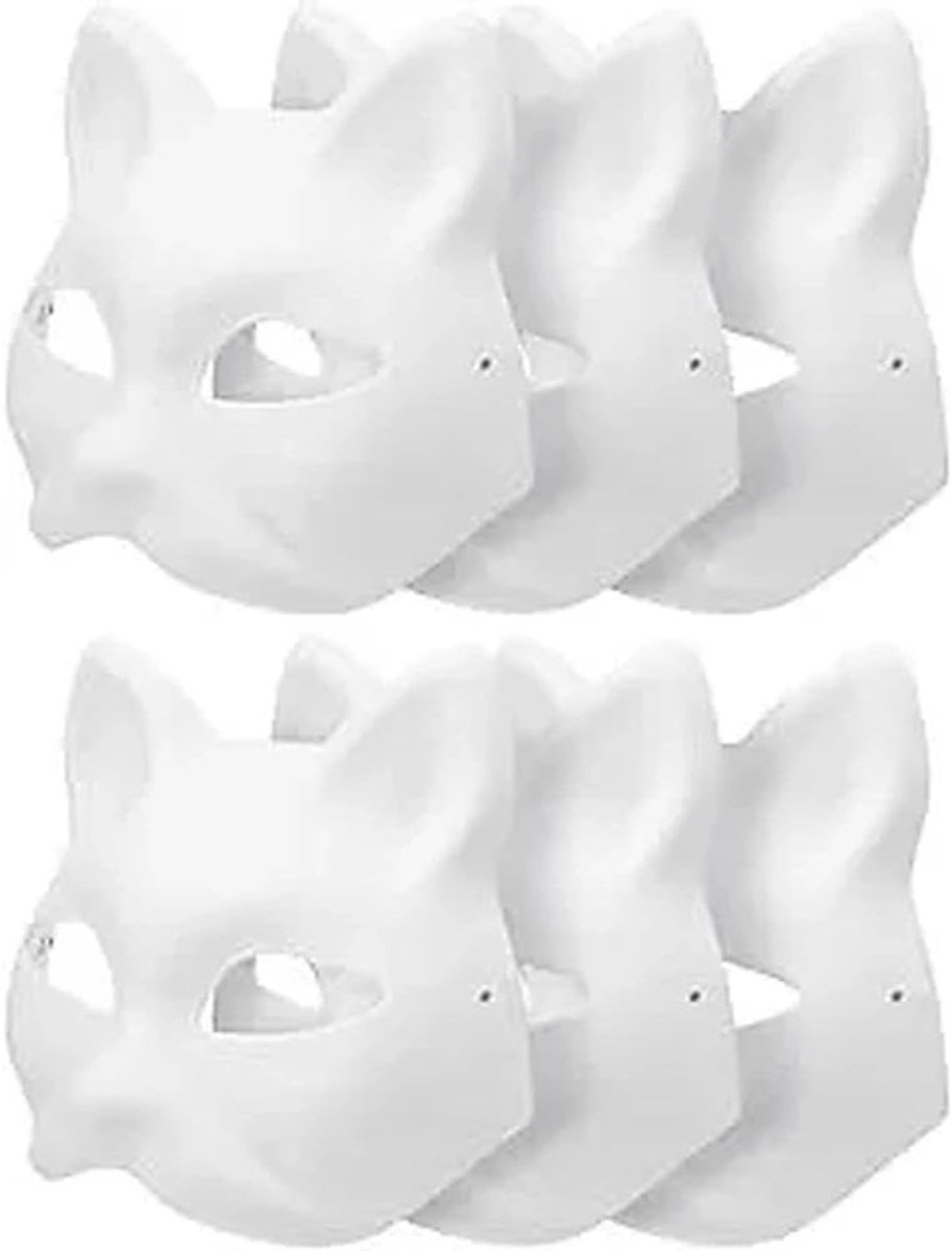 Therian kattenmasker, 6 stuks, 18 x 17 cm, kattenmaskers om te beschilderen, doe-het-zelf, papiermasker, cellulose - ShopVlot