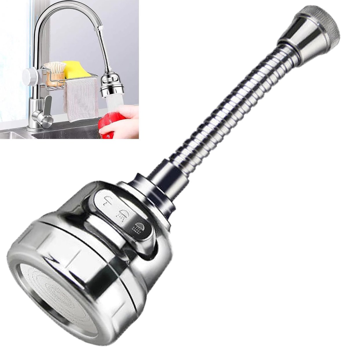 Kitchen Water Tap Extension 1 Piece Silver Tap Extension Splash Guard Extension for Taps Flexible Water Use Road - ShopVlot
